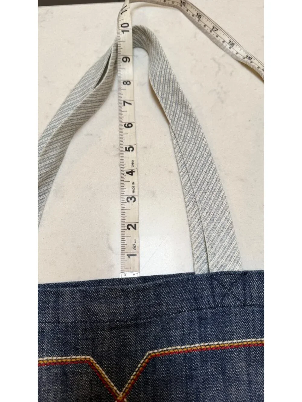 London Jean Heart Stitch Denim Tote Bag Blue Cotton Spandex Casual Carryall